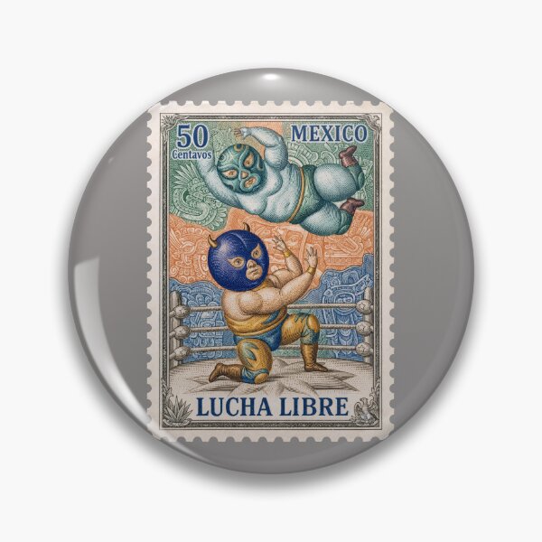 Item preview, Vintage Mexican Lucha Libre Postage Stamp – Masked Wrestlers in the Ring designed and sold by retrographics.