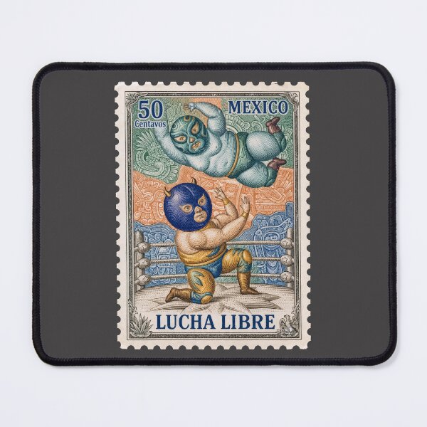 Item preview, Vintage Mexican Lucha Libre Postage Stamp – Masked Wrestlers in the Ring designed and sold by retrographics.