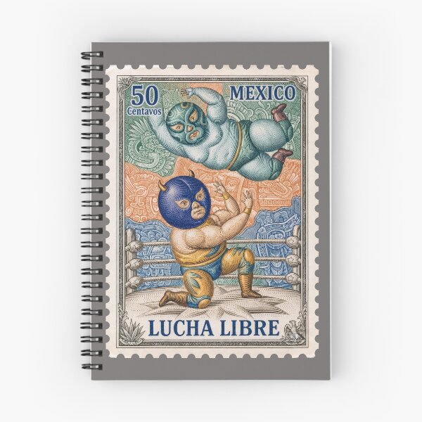 Item preview, Vintage Mexican Lucha Libre Postage Stamp – Masked Wrestlers in the Ring designed and sold by retrographics.