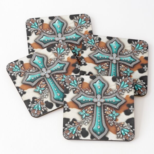 Item preview, Western Cowhide Turquoise Cross designed and sold by INKRebelGraphic.