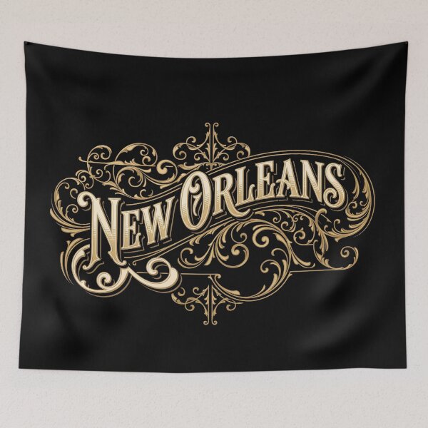 Item preview, New Orleans Black & Gold Ornamental Typography designed and sold by castillomiami.