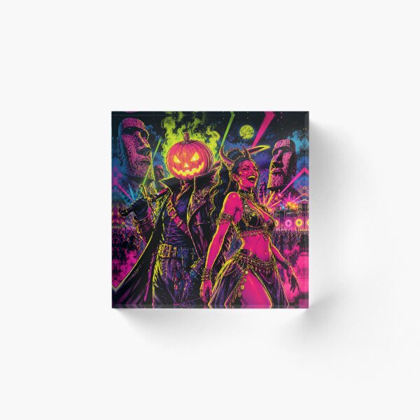 Item preview, Headless Horseman Laughing Demon Queen - Mid-Century Halloween Rave Art designed and sold by TheHorsemanRidesAgain.