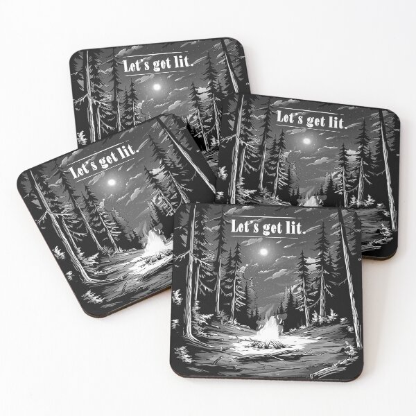Item preview, Let’s Get Lit Campfire Monochrome Forest Camping Art designed and sold by inkoutninja.