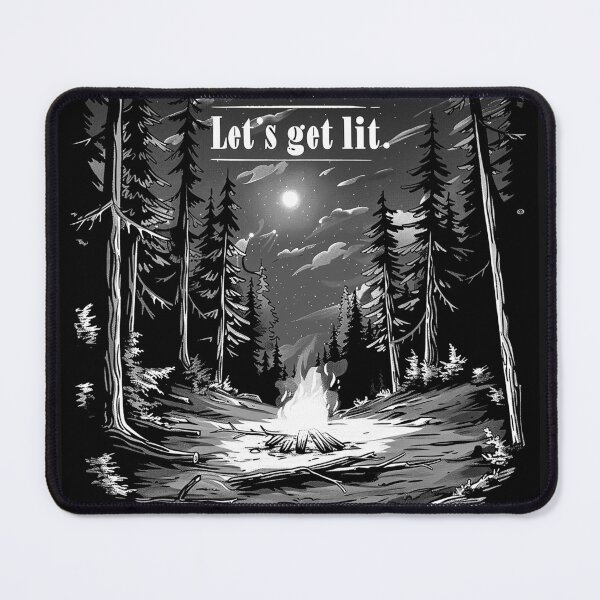 Item preview, Let’s Get Lit Campfire Monochrome Forest Camping Art designed and sold by inkoutninja.