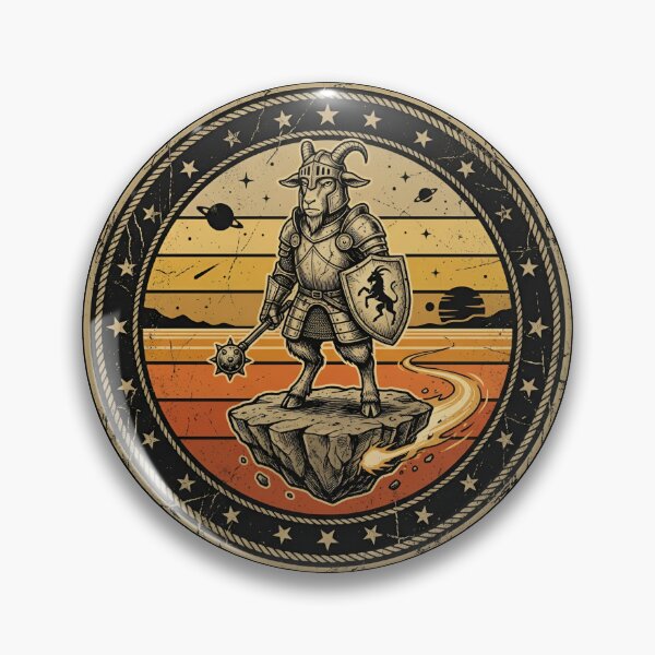 Item preview, Retro Space Knight Goat Hover Rock Vintage Badge designed and sold by DuckOddity.