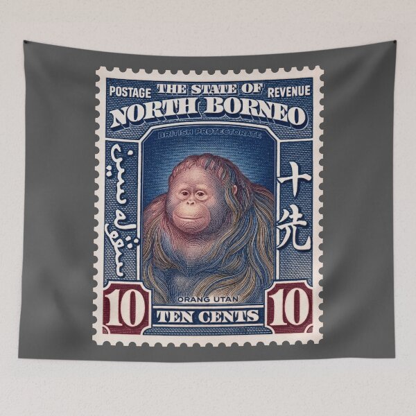 Item preview, Vintage North Borneo Orangutan Postage Stamp – Retro Wildlife Engraving designed and sold by retrographics.