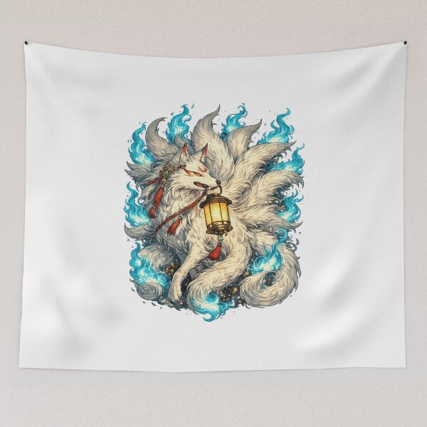 Item preview, The Kitsune of the Blue Fire | Nine-Tailed Fox Japanese Fantasy Illustration designed and sold by Substance_life.