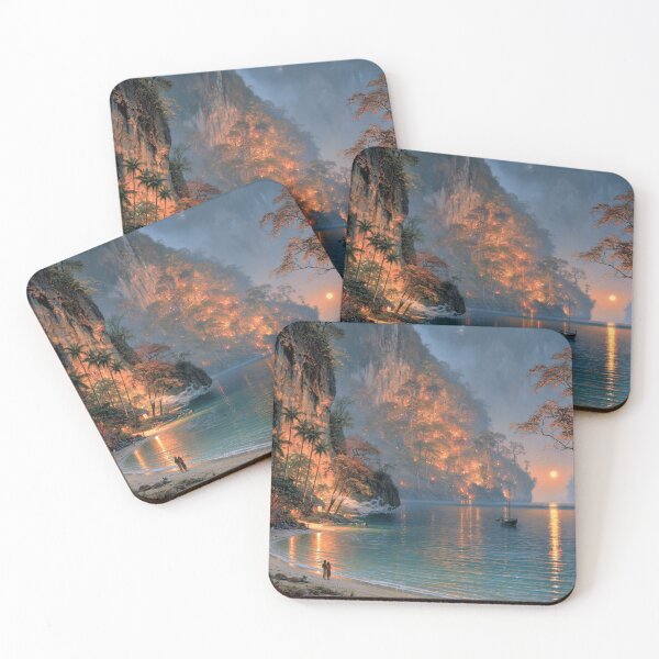 Item preview, Romantic JW Sunset Lagoon – Vivid Paradise Love Scene with Glowing Tropical Cliffs designed and sold by D Digital Art.