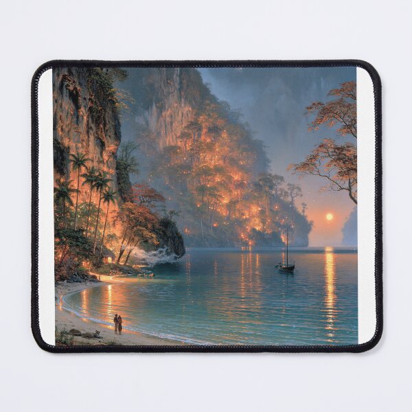 Item preview, Romantic JW Sunset Lagoon – Vivid Paradise Love Scene with Glowing Tropical Cliffs designed and sold by BigD shop.
