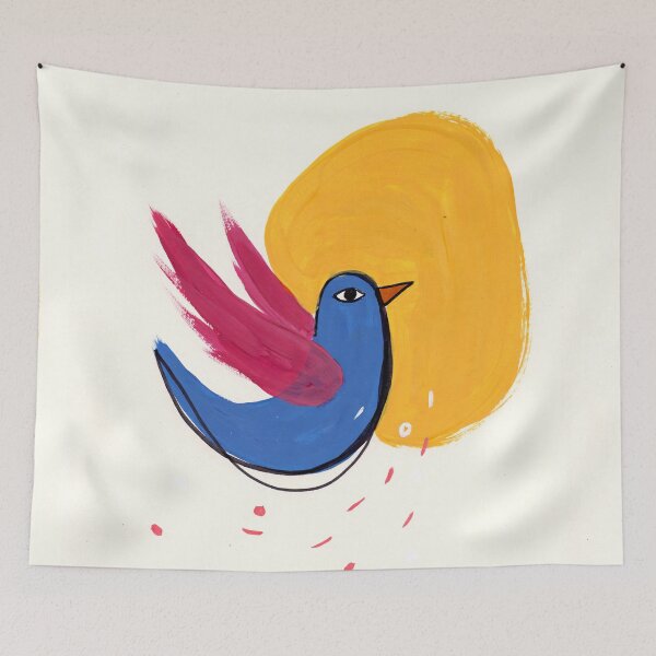 Item preview, Abstract Blue Bird Art – "Across the Golden Sun" designed and sold by Filora Atelier | Bird Art.