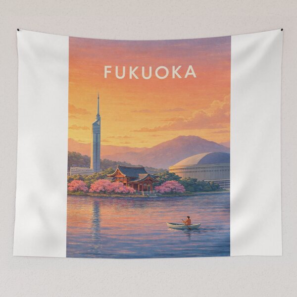Item preview, Fukuoka Skyline with Fukuoka Tower and Hakata Bay Japan designed and sold by Places On Earth.