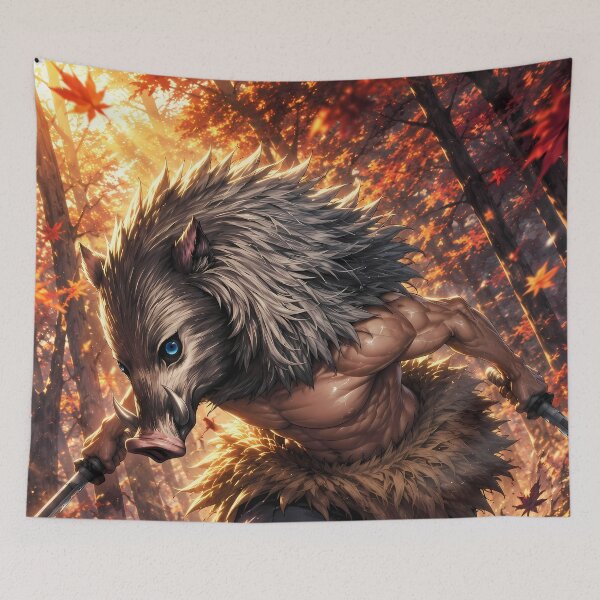 Item preview, Inosuke Hashibira Demon Slayer Autumn Forest Sprint designed and sold by Dashsopaner.