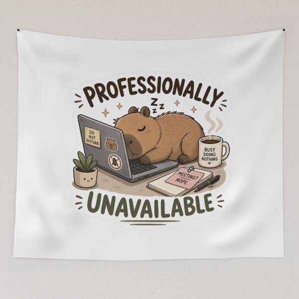 Item preview, Professionally Unavailable Sleepy Capybara Sticker | Funny Work From Home Meme | Cute Capybara Laptop designed and sold by RJACreative.