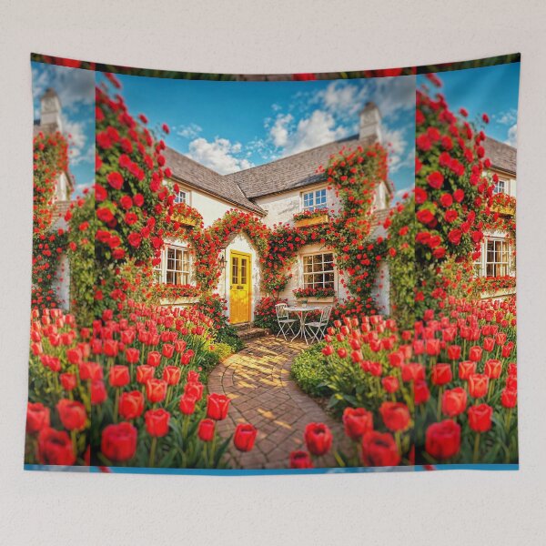 Item preview, Charming cottage with abundant red roses designed and sold by The Empire Of Digital Art..