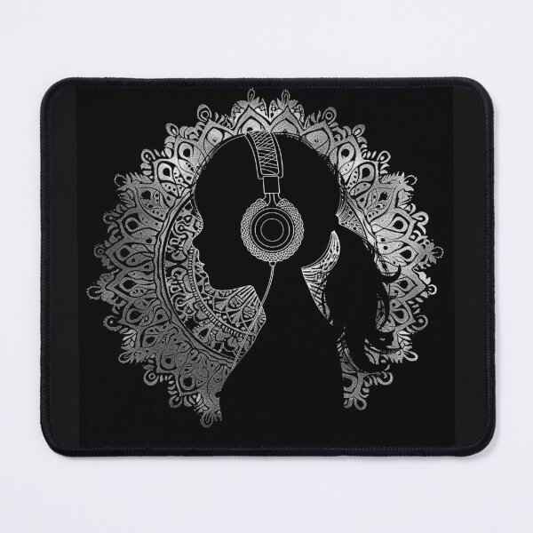 Item preview, Mandala Music Woman With Headphones Monochrome Boho Silhouette designed and sold by inkoutninja.