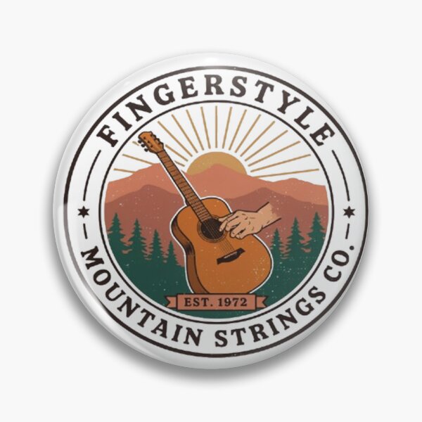 Item preview, Vintage Fingerstyle Mountain Acoustic Guitar Music Badge Design designed and sold by Craft99.