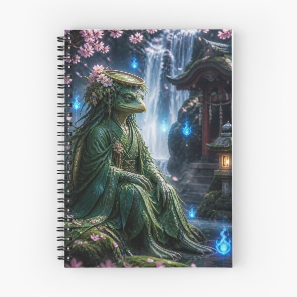 Item preview, Japanese Kappa Yokai Shrine Sakura Waterfall Fantasy Art designed and sold by vekotpu.