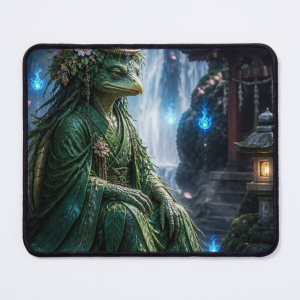 Item preview, Japanese Kappa Yokai Shrine Sakura Waterfall Fantasy Art designed and sold by vekotpu.