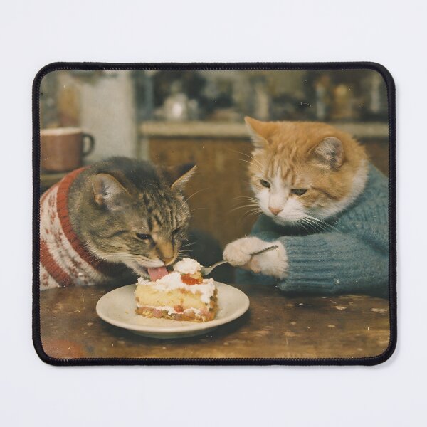 Item preview, Kitten on a Romantic Date Wall Art | Adorable Cat Enjoying Cake at a Cozy Café | Retro Photography Aesthetic Vintage Print designed and sold by PaintedPixels01.