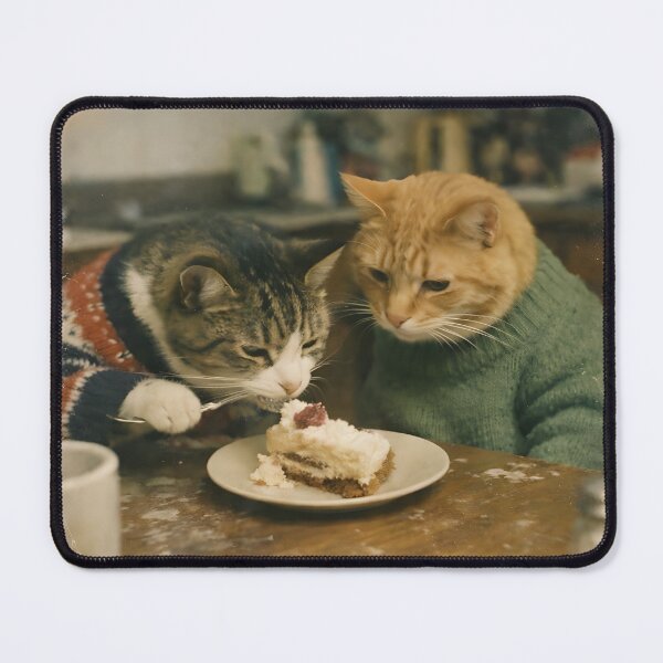 Item preview, Kitten on a Romantic Date Wall Art | Adorable Cat Enjoying Cake at a Cozy Café | Retro Photography Aesthetic Vintage Print designed and sold by PaintedPixels01.