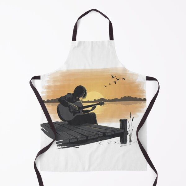 Item preview, Sunset Acoustic Guitar Player Lakeside Peaceful Music Illustration designed and sold by Craft99.