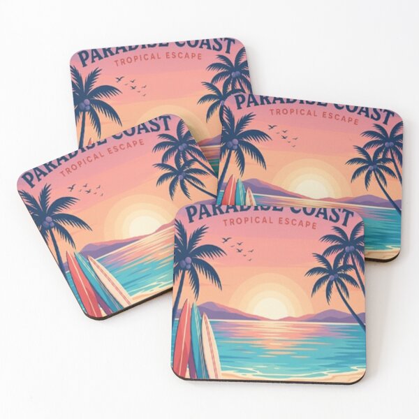 Item preview, Paradise Coast Tropical Escape Sunset Beach Palm Trees Surfboards Vintage Summer Vacation Design designed and sold by Craft99.