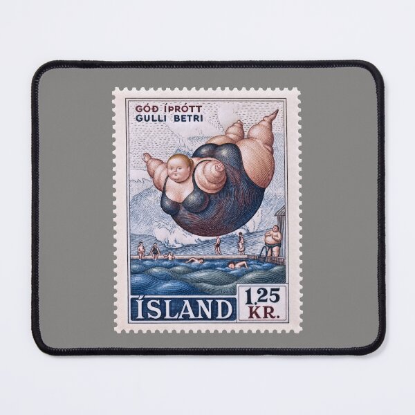 Item preview, Vintage Icelandic Swimming Postage Stamp – Retro Nordic Swimmer Art designed and sold by retrographics.