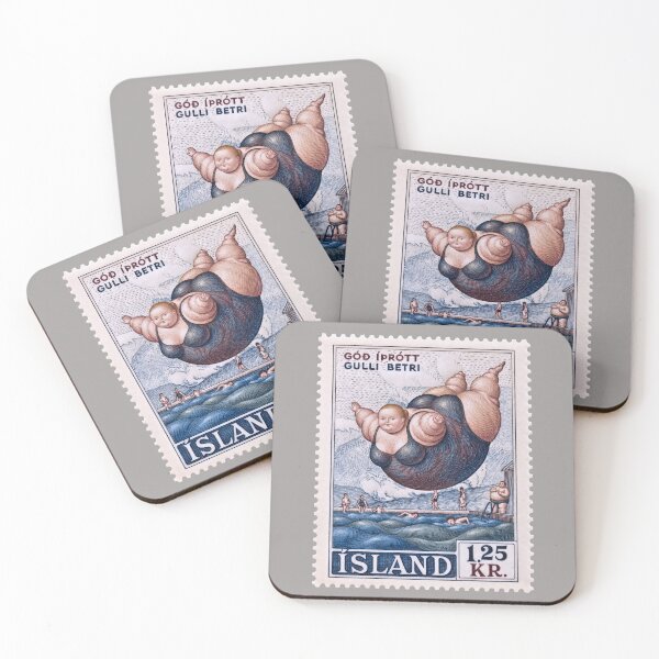 Item preview, Vintage Icelandic Swimming Postage Stamp – Retro Nordic Swimmer Art designed and sold by retrographics.