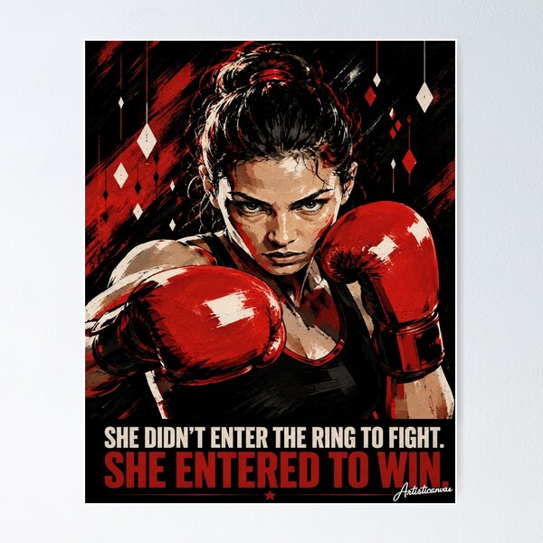 Item preview, Female Boxer Guard Pose Bold Graphic Red Black Boxing Art designed and sold by Artisticanvas.