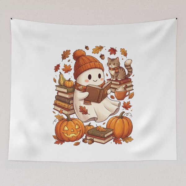 Item preview, Halloween Ghost Reading Books Coffee Spooky Pumpkin Book Lover Fall  designed and sold by HalloweenGift.