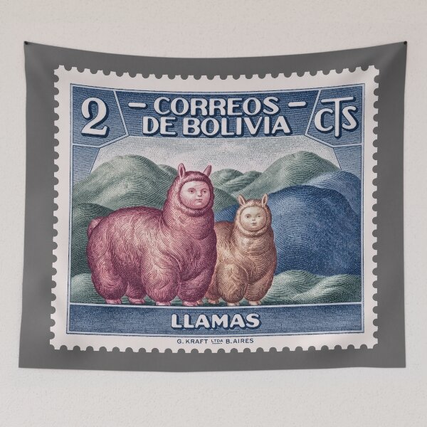 Item preview, Vintage Bolivia Llama Postage Stamp – Surreal Andean Wildlife Art designed and sold by retrographics.