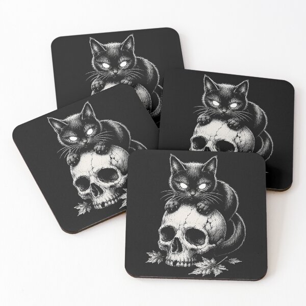 Item preview, Black cat perched on a skull design halloween designed and sold by rafaeltto.