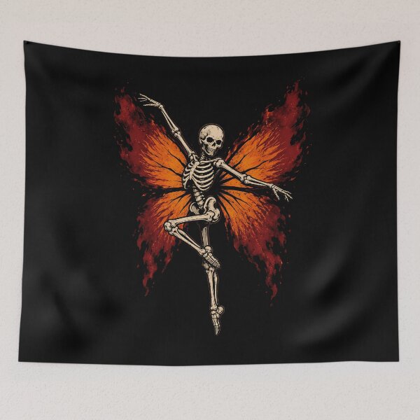 Item preview, Dancing skeleton with fiery butterfly wings halloween designed and sold by rafaeltto.