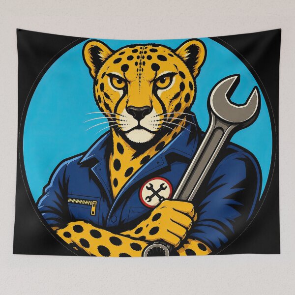 Item preview, Cheetah Mechanic Mascot Retro Skate Illustration designed and sold by obstinator.