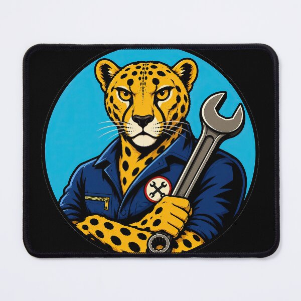 Item preview, Cheetah Mechanic Mascot Retro Skate Illustration designed and sold by obstinator.