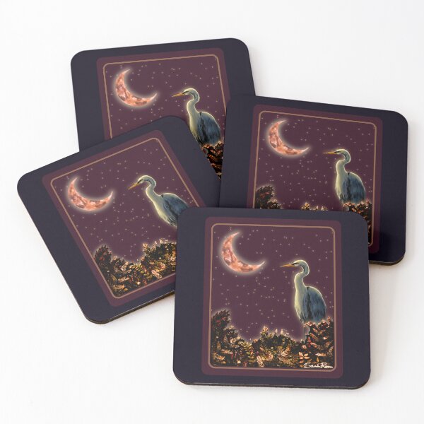 Item preview, Moonlit Egret in Starlit Night Celestial Artwork designed and sold by ArtistsAtticWI.
