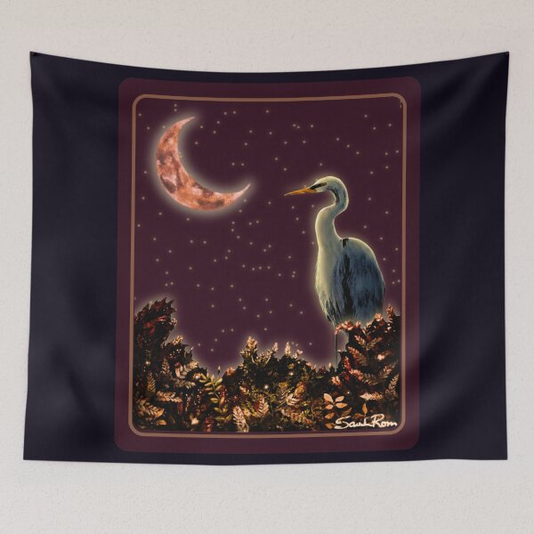Item preview, Moonlit Egret in Starlit Night Celestial Artwork designed and sold by ArtistsAtticWI.