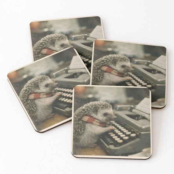 Item preview, Hedgehog with a Vintage Typewriter Wall Art | Whimsical Woodland Writer Portrait | Retro Photography Aesthetic Vintage Print designed and sold by PaintedPixels01.