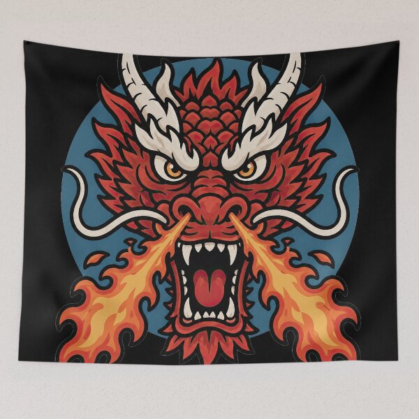 Item preview, Red Chinese Dragon Fire Breathing Retro Skate Illustration designed and sold by obstinator.
