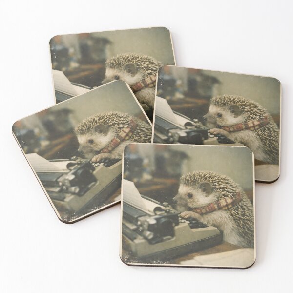 Item preview, Hedgehog with a Vintage Typewriter Wall Art | Whimsical Woodland Writer Portrait | Retro Photography Aesthetic Vintage Print designed and sold by PaintedPixels01.