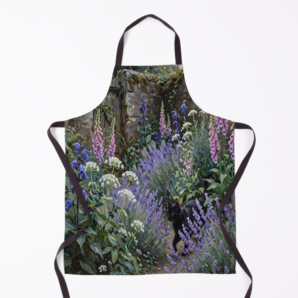 Item preview, Enchanted Cottage Garden with Black Cat, Lavender and Foxgloves Botanical Fantasy Art designed and sold by cr6zym1nd.