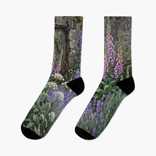 Item preview, Enchanted Cottage Garden with Black Cat, Lavender and Foxgloves Botanical Fantasy Art designed and sold by cr6zym1nd.