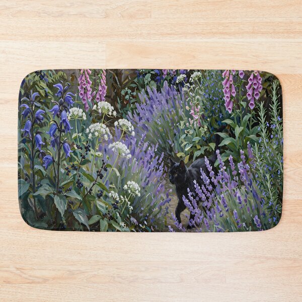 Item preview, Enchanted Cottage Garden with Black Cat, Lavender and Foxgloves Botanical Fantasy Art designed and sold by cr6zym1nd.