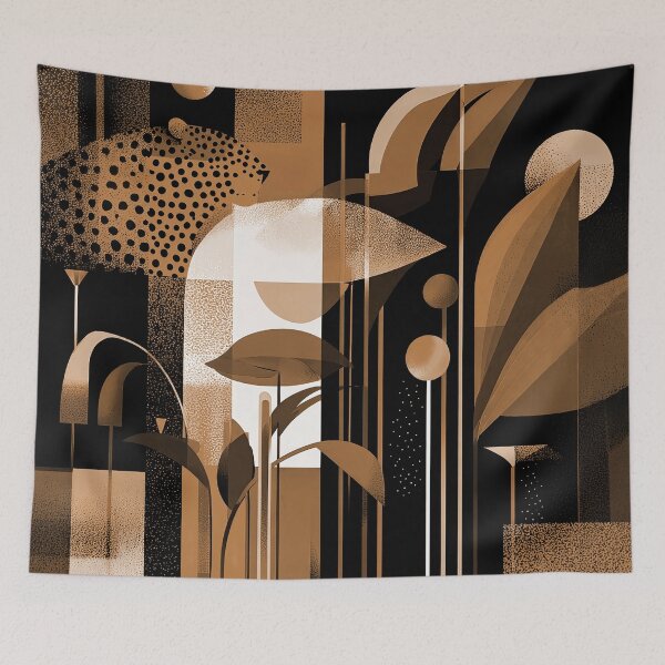 Item preview, Modern Sepia-Earthtones Leopard and Leaves Abstract Art  designed and sold by DEC02.