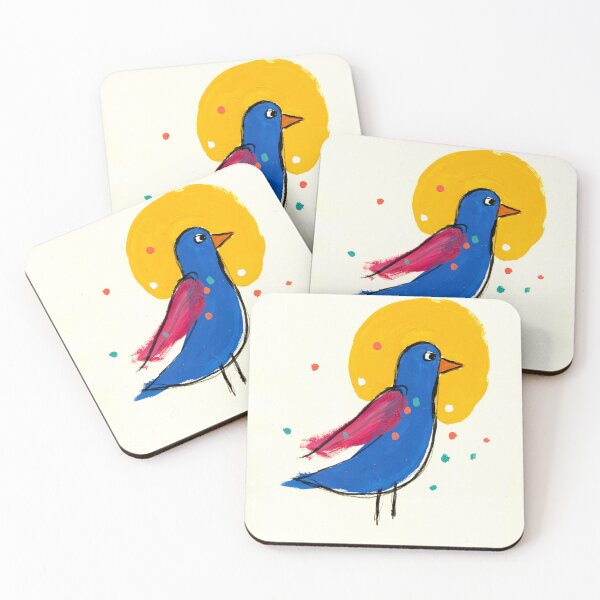 Item preview, Colorful Modern Folk Bird Art – "The Blue Bird and the Sun" designed and sold by Filora Atelier | Bird Art.