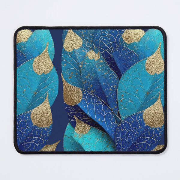 Item preview, Elegant Blue and Gold Abstract Botanical Leaves designed and sold by colorful-white.