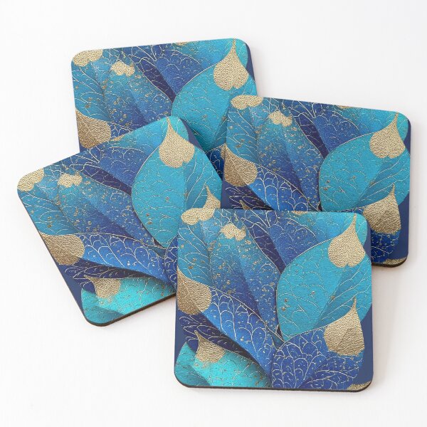 Item preview, Elegant Blue and Gold Abstract Botanical Leaves designed and sold by colorful-white.