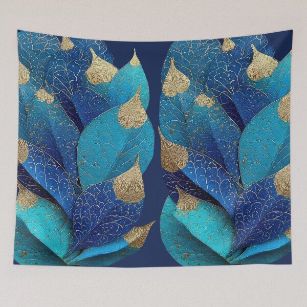 Item preview, Elegant Blue and Gold Abstract Botanical Leaves designed and sold by colorful-white.