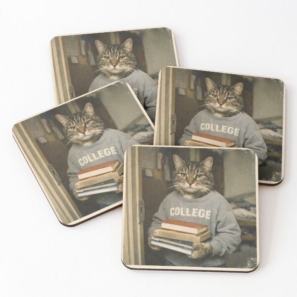 Item preview, College Student Cat Wall Art | Smart Feline Holding Books | Retro Photography Aesthetic Vintage Academic Print designed and sold by PaintedPixels01.