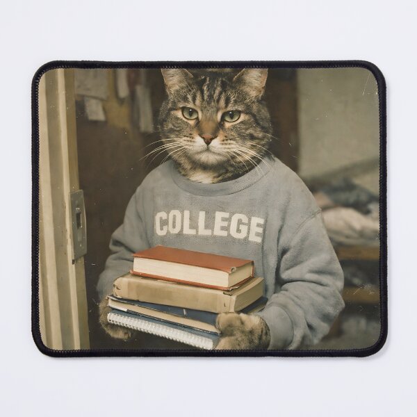 Item preview, College Student Cat Wall Art | Smart Feline Holding Books | Retro Photography Aesthetic Vintage Academic Print designed and sold by PaintedPixels01.